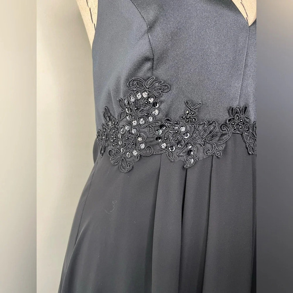 Donna Morgan Black Formal Evening Midi Dress sz 10 Sequins Embroidered Chiffon - Picture 4 of 8